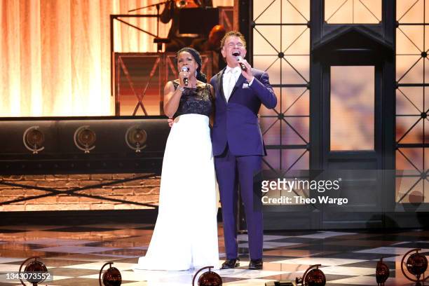 Audra McDonald and Brian Stokes Mitchell perform onstage during the 74th Annual Tony Awards at Winter Garden Theatre on September 26, 2021 in New...