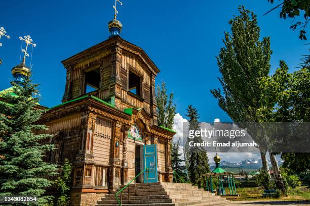 orthodox cathedral of the holy trinity, karakol, issyk-kul province, kyrgyzstan - kyrgyzstan stock pictures, royalty-free photos & images