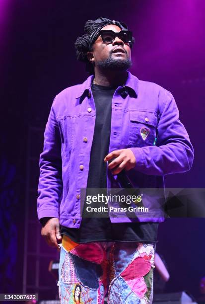 Rapper Wale performs onstage during day 2 of 2021 AfroPunk Atlanta at Atlantic Station Pinnacle on September 26, 2021 in Atlanta, Georgia.