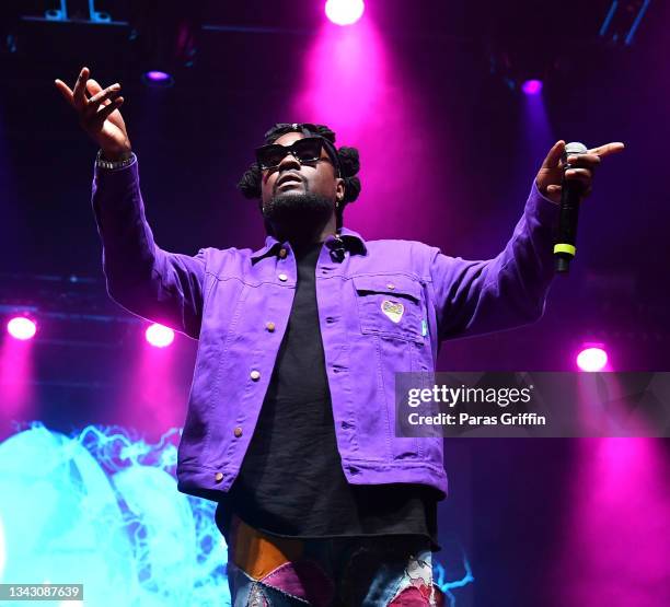 Rapper Wale performs onstage during day 2 of 2021 AfroPunk Atlanta at Atlantic Station Pinnacle on September 26, 2021 in Atlanta, Georgia.