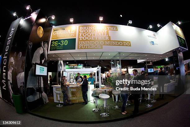 General view of the stand from Soccerex Global Convention at Forte de Copacabana on November 30, 2011 in Rio de Janeiro, Brazil. Soccerex gathers...