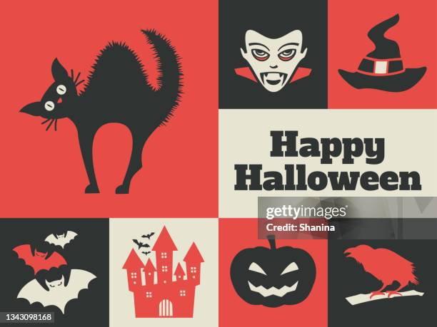 halloween vector icons card - v3 - count dracula stock illustrations