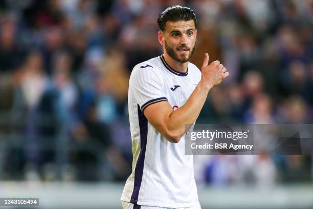 Wesley Hoedt of RSC Anderlecht during the Jupiler Pro League match between RSC Anderlecht and KAA Gent at Lotto Park on September 23, 2021 in...