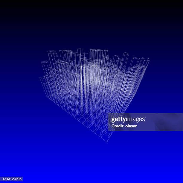 drahtmodell der modellstadt. mit perspektive. - wire frame model stock-grafiken, -clipart, -cartoons und -symbole