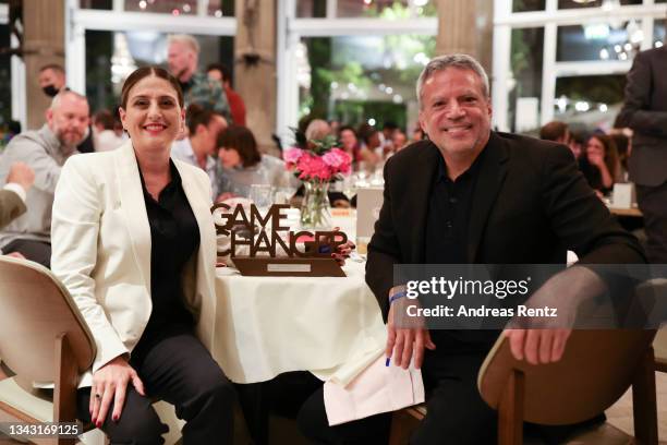 Pamela Abdy receives the Game Changer Award by Michael de Luca at the ZFF Summit during the 17th Zurich Film Festival on September 26, 2021 in...