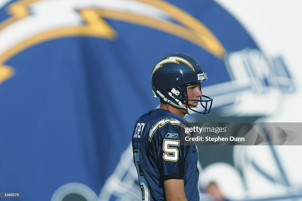 Carson Wade Ritchie Kicker Wade Richey of the San Diego Chargers looks on during warmups ...