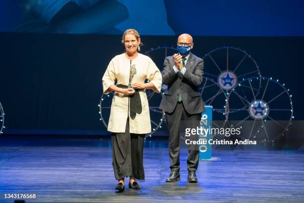 Portuguese actress Leonor Silveira receives the International Calpurnia de Honra Award at the Ourense Film Festival on September 24, 2021 in Ourense,...