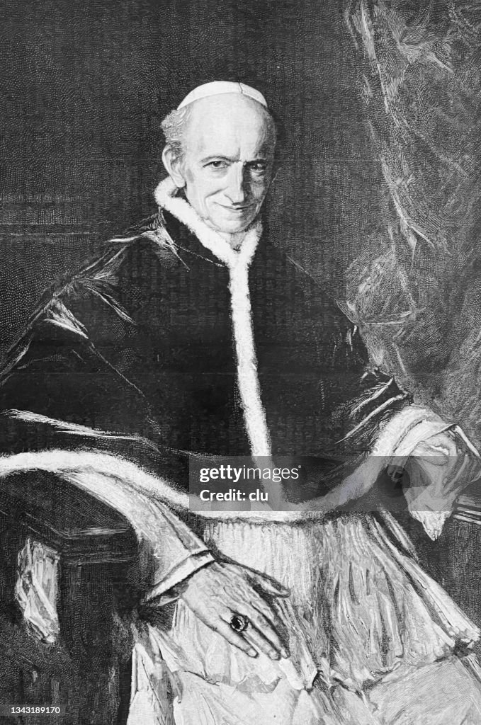 Papst Leo XIII., Porträt, auf einem Stuhl sitzend