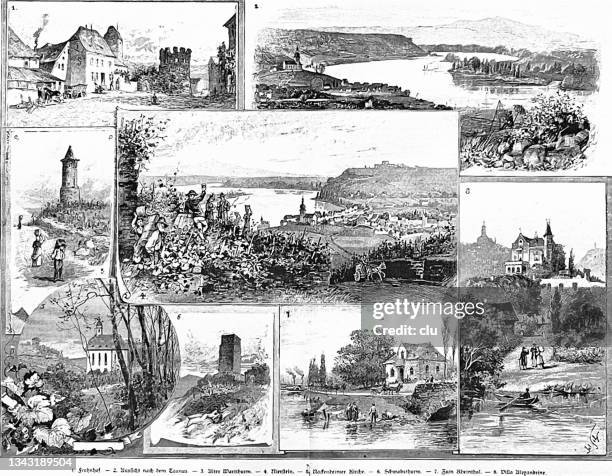 nierstein, germany, at the rhine river, collage - nierstein stock illustrations