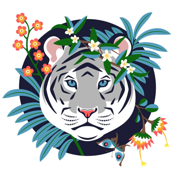 tiger in the jungle - zoo art stock illustrations