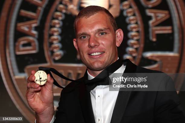 Tom Trbojevic of the Manly Warringah Sea Eagles poses after winning the Dally M medal during the NRL 2021 Dally M Awards at the Howard Smith Wharves...