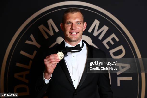 Tom Trbojevic of the Manly Warringah Sea Eagles poses after winning the Dally M medal during the NRL 2021 Dally M Awards at the Howard Smith Wharves...