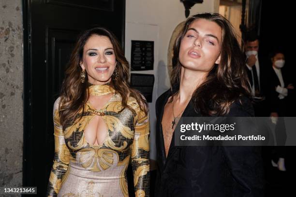 British actress Elizabeth Hurley with her son Damian Charles Hurley seen at the party organized for the launch of the Fendace collection, a joint...