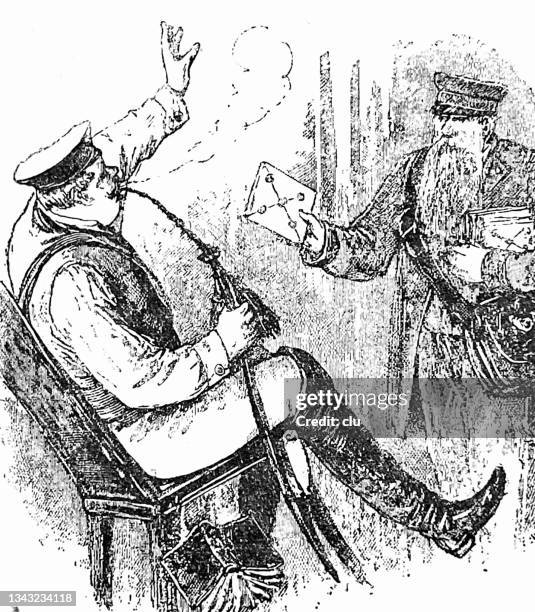 postman delivers the soldier a letter - postal worker stock illustrations