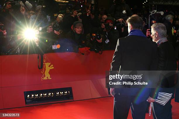 Berlin Mayor Klaus Wowereit and partner Joern Kubicki attend the Award Ceremony during day ten of the 61st Berlin International Film Festival at the...