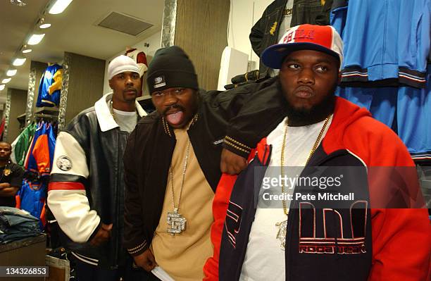 Memphis Bleek, Beanie Sigel, and Freeway, promoting the State Property clothing line at an Up Against the Wall in-store event.