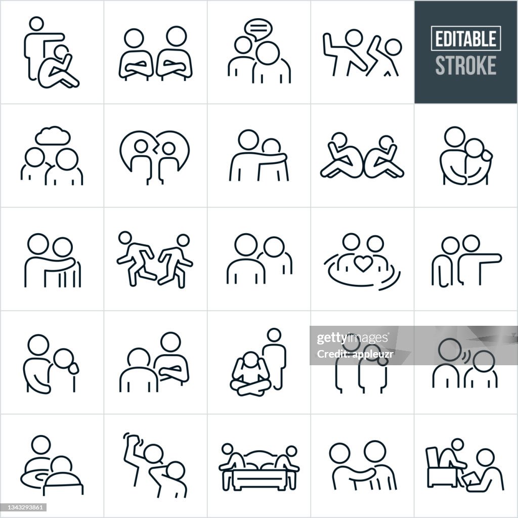 Unhappy Relationships Thin Line Icons - Editable Stroke