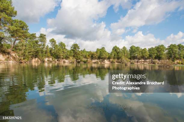 reflet sur le lac bleu - gironde photos et images de collection