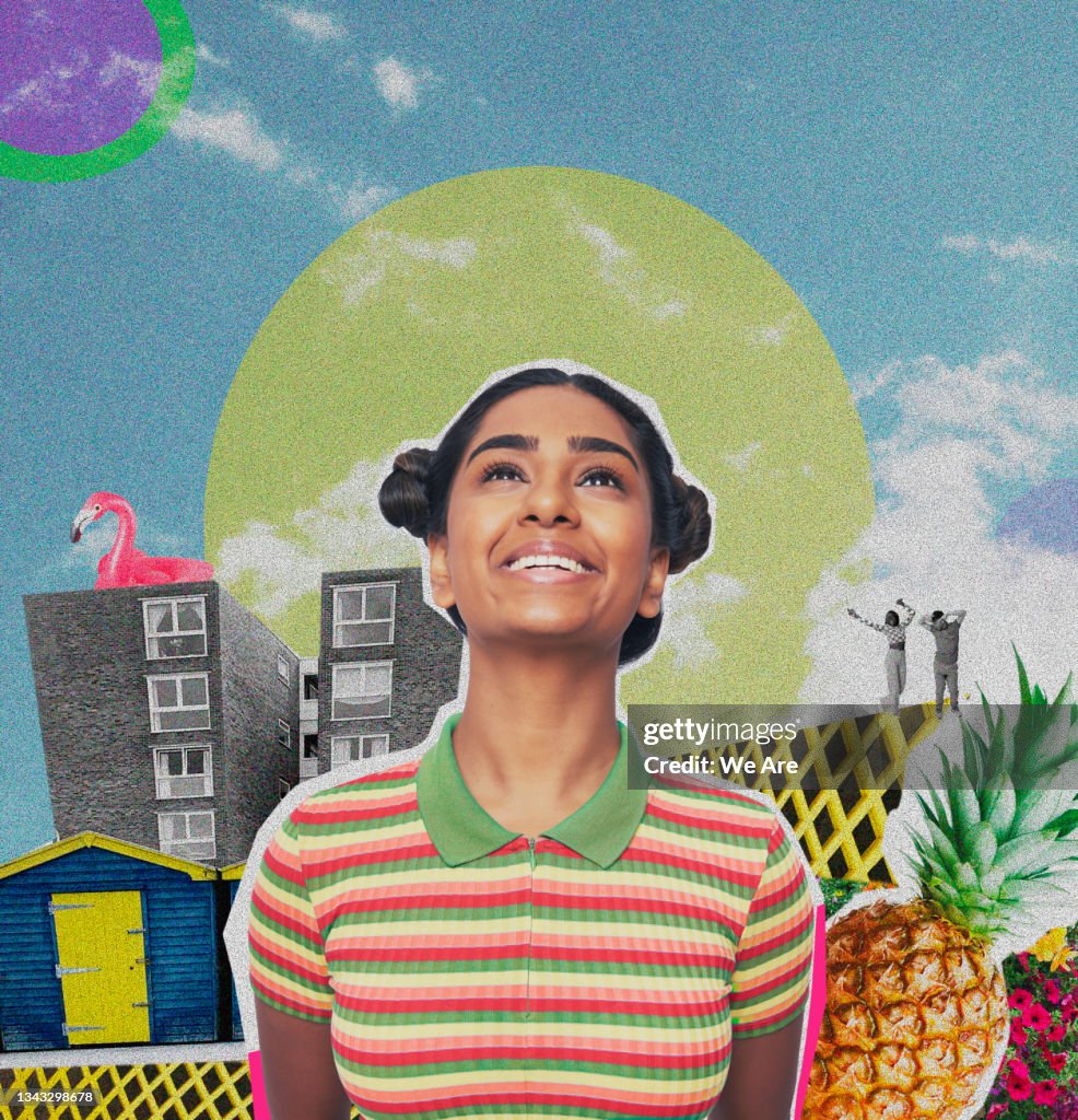 Collage of young woman in a Summer scene