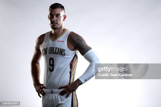 Willy Hernangomez of the New Orleans Pelicans poses for photos during Media Day at Smoothie King Center on September 27, 2021 in New Orleans,...