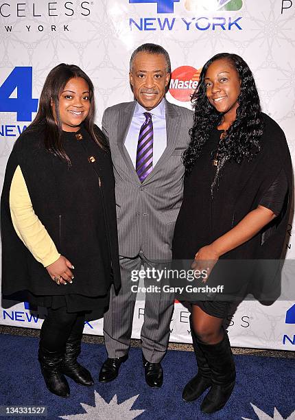 Ashley Sharpton, television personality Al Sharpton, and Dominique Sharpton attend Rockefeller Center Christmas Tree Lighting Party at Rock Center...