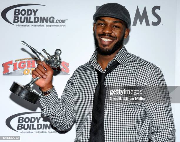 Mixed martial artist Jon Jones holds the Fighter of the Year award at the Fighters Only World Mixed Martial Arts Awards 2011 at The Pearl concert...