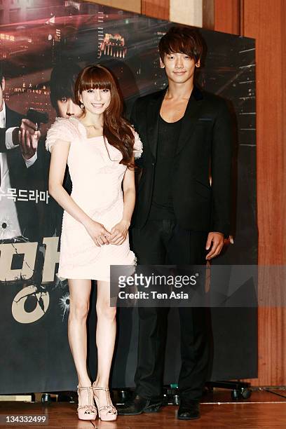 Uehara Takako and Jung Ji-Hoon attend the KBS 2TV Drama 'Fugitive: Plan B' Press Conference at Lotte Hotel on September 27, 2010 in Seoul, South...