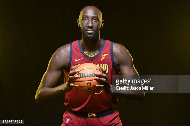 Tacko Fall of the Cleveland Cavaliers poses during Cleveland Cavaliers Media Day at Cleveland Clinic Courts on September 27, 2021 in Independence,...