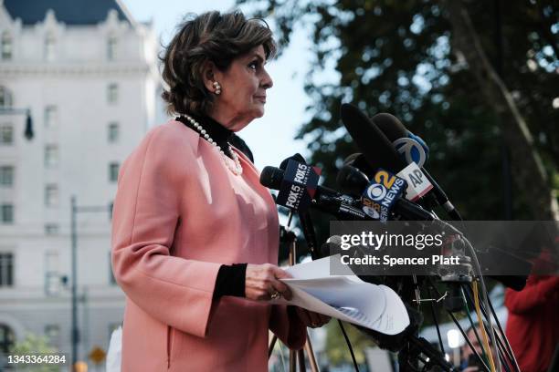 Gloria Allred, a lawyer for several of R. Kelly's accusers in the case against the R&B star, speaks to the media after a federal jury in Brooklyn...