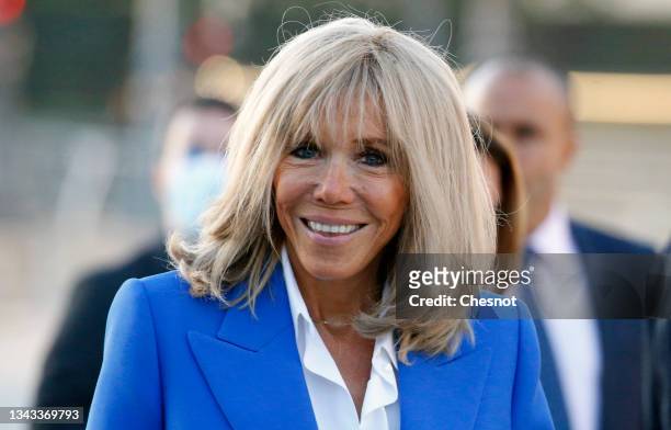 Wife of French President, Emmanuel Macron, Brigitte Macron arrives for the inauguration of the exhibition "Paris-Athens. Birth of Modern Greece "at...