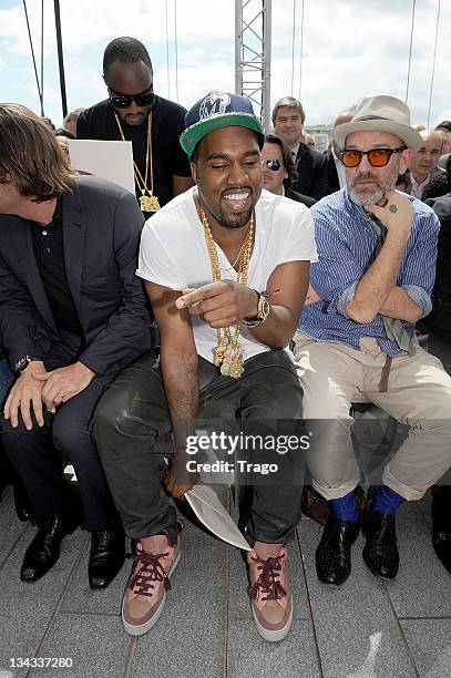 Kanye West attends the Louis Vuitton Menswear Spring/Summer 2012 show as part of Paris Fashion Week at Parc Andre Citroen on June 23, 2011 in Paris,...