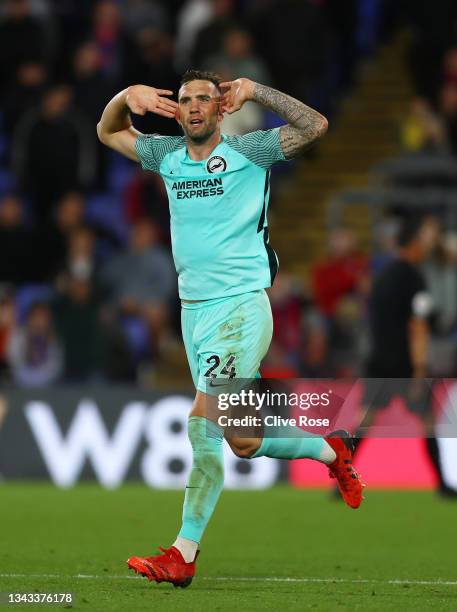 Shane Duffy of Brighton & Hove Albion reacts after his sides first goal during the Premier League match between Crystal Palace and Brighton & Hove...