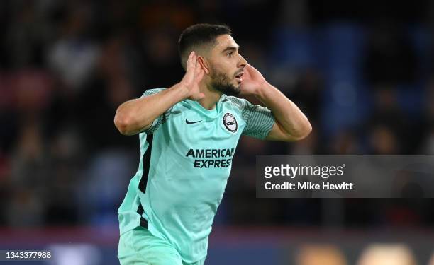 Neal Maupay of Brighton & Hove Albion celebrates after scoring their team's first goal during the Premier League match between Crystal Palace and...