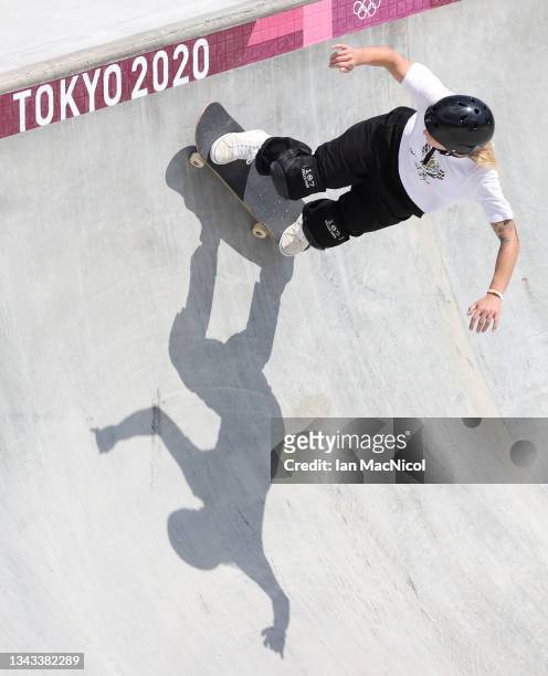 Melissa Williams of Team South Africa competes in the prelim of the Women's Park Skateboarding on day twelve of the Tokyo 2020 Olympic Games at...