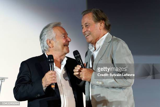 Pierre Arditi and Michel Leeb attend the tribute to Pierre Arditi during the Valenciennes Film Festival - Day Four on September 27, 2021 in...