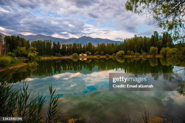 amazing view of the pond, issyk-kul, kyrgyzstan - lake issyk kul stock pictures, royalty-free photos & images