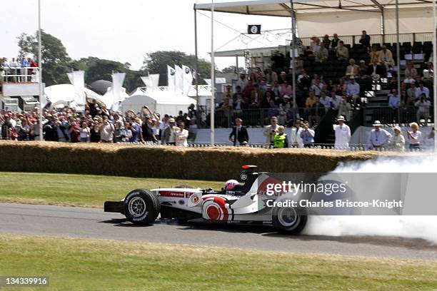 Jenson Button of the BAR Honda F1 team at the 2005 Goodwood Festival of Speed on June 25, 2005.