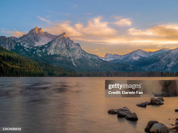 stanley lake sunset - sawtooth national recreation area stock pictures, royalty-free photos & images