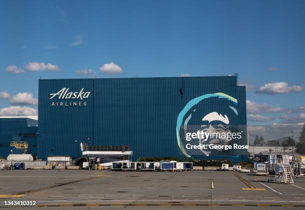 An Alaska Airlines maintenance hanger at Seattle-Tacoma International Airport is viewed on September 21 in Seattle, Washington. Seattle-Tacoma...