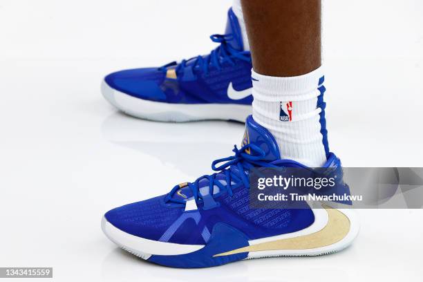 The shoes of Paul Reed of the Philadelphia 76ers are seen during Philadelphia 76ers Media Day held at Philadelphia 76ers Training Complex on...