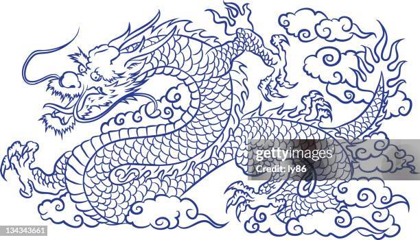 blue dragon - chinese dragon stock illustrations