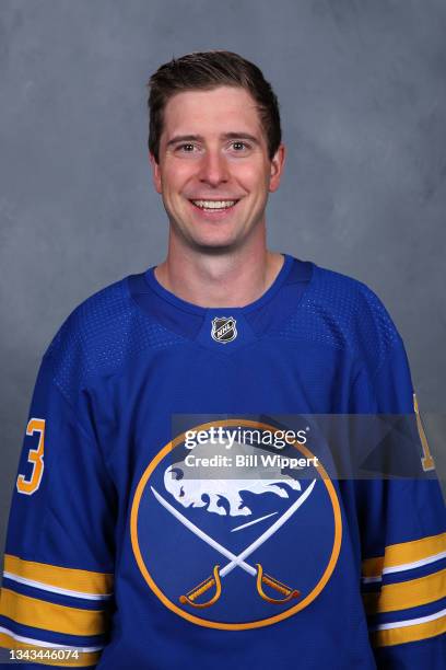 Mark Pysyk of the Buffalo Sabres poses for his official headshot for the 2021-2022 season on September 22, 2021 at the KeyBank Center in Buffalo, New...