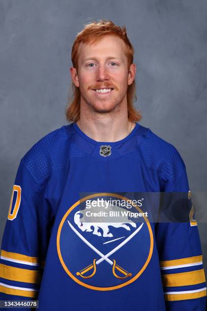 Cody Eakin of the Buffalo Sabres poses for his official headshot for the 2021-2022 season on September 22, 2021 at the KeyBank Center in Buffalo, New...