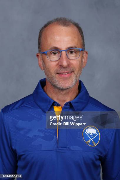 Don Granato of the Buffalo Sabres poses for his official headshot for the 2021-2022 season on September 22, 2021 at the KeyBank Center in Buffalo,...