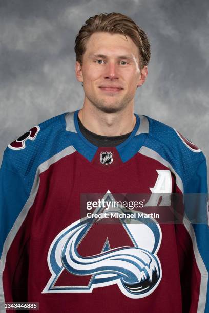 Erik Johnson of the Colorado Avalanche poses for his official headshot for the 2021-2022 NHL season on September 22, 2021 at Ball Arena in Denver,...