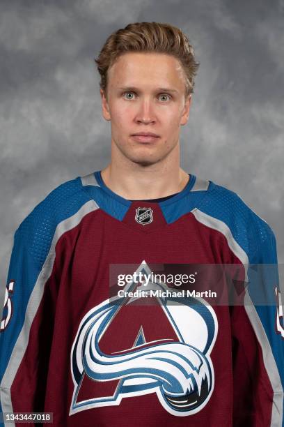 Logan O'Connor of the Colorado Avalanche poses for his official headshot for the 2021-2022 NHL season on September 22, 2021 at Ball Arena in Denver,...
