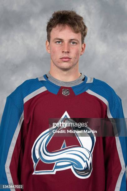 Jean-Luc Foudy of the Colorado Avalanche poses for his official headshot for the 2021-2022 NHL season on September 22, 2021 at Ball Arena in Denver,...