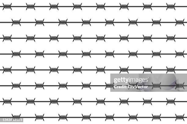 barbed wire seamless vector set - barbed wire fence stock illustrations