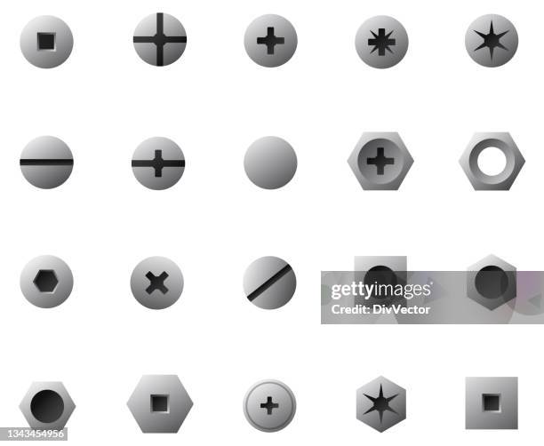 metal bolt and screw vector set - screw stock illustrations