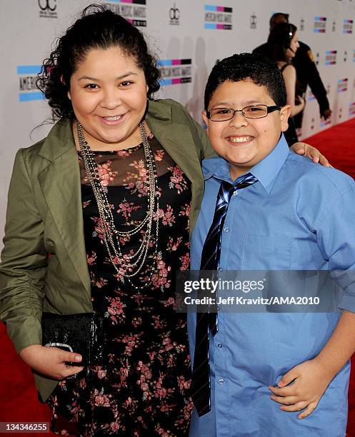 Actor Rico Rodriguez and Raini Rodriguez arrive at the 2010 American Music Awards at Nokia Theatre L.A. Live on November 21, 2010 in Los Angeles,...